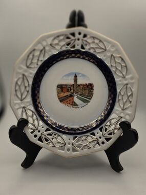 Antique 1890s Reticulated Porcelain Souvenir Plate- City Hall Toronto, Canada